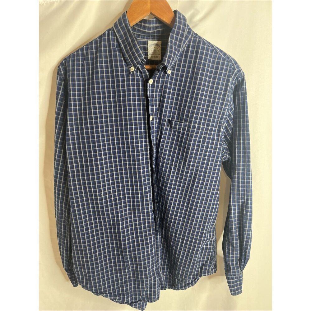 BROOKS BROTHERS 1818 Regent Blue Gray Black Plaid Button Down Shirt Men's L